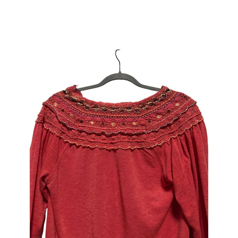 Free People Siesta Fiesta Shirt Women's Small Coral Crochet Detailing Boho